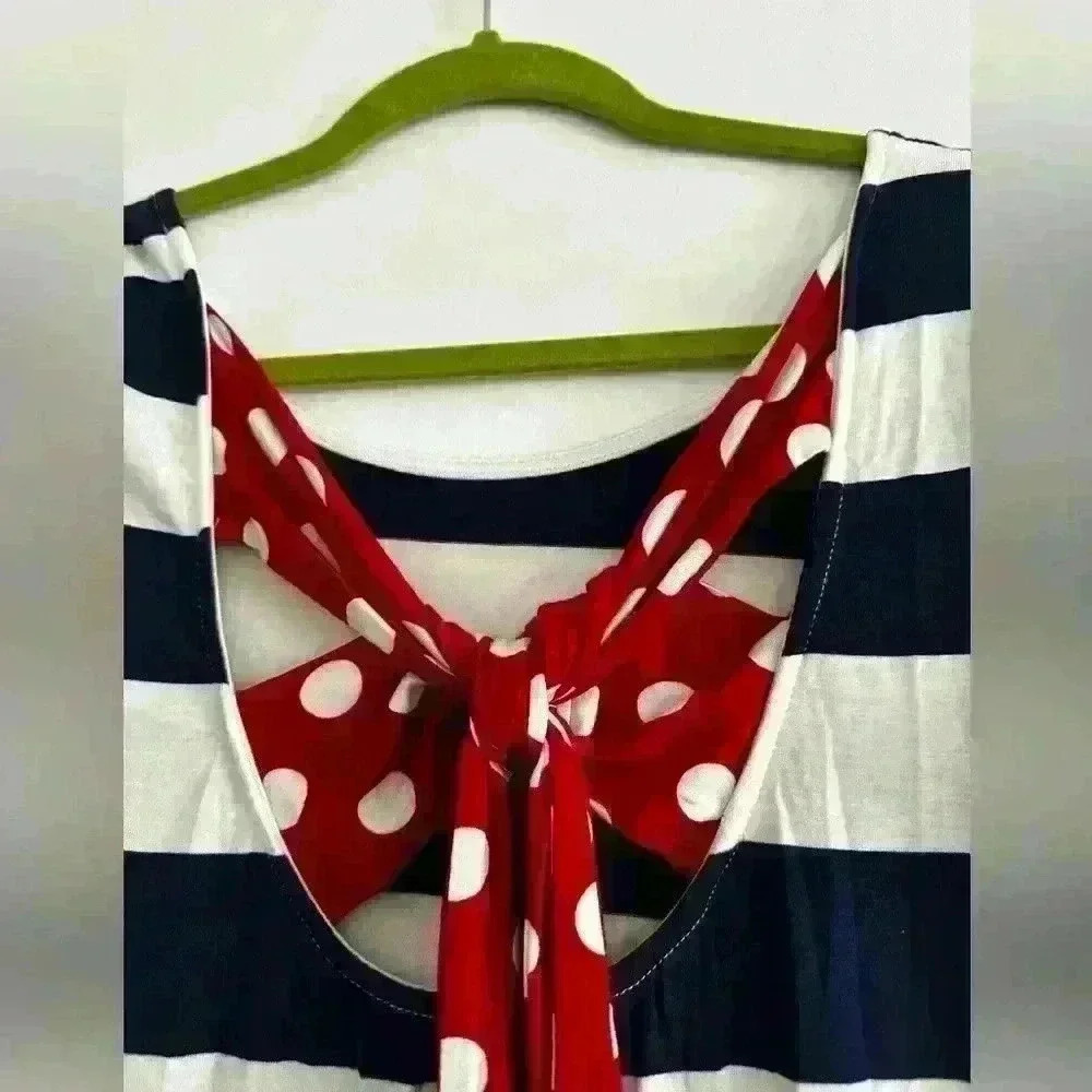12pm by Mon Ami Womens Quarter Sleeve Striped Dress  Bow Tie Back. Americana. M.